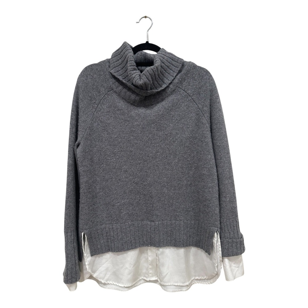 Magaschoni Cashmere Turtleneck Sweater Gray Layered Look Woven Hem Womens Large